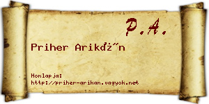 Priher Arikán névjegykártya